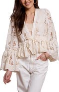SAACHI Embroidered Eyelet Tie Front Ruffle Top
