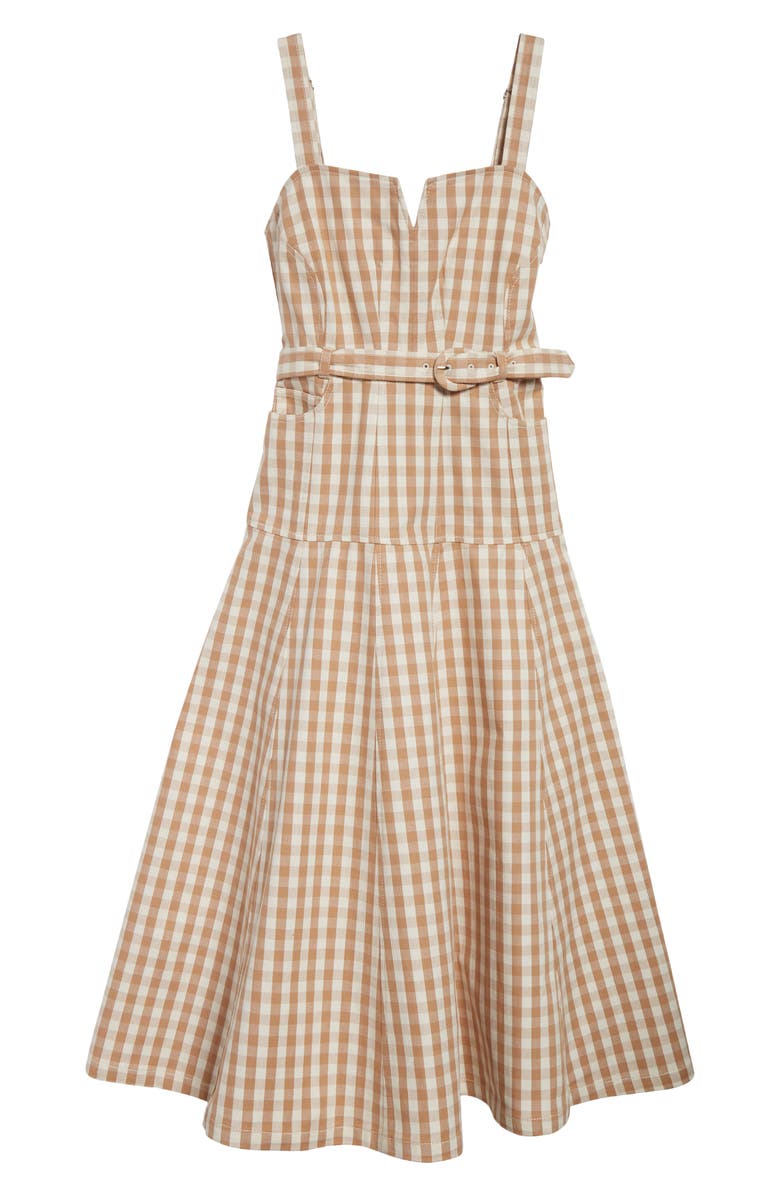 Cinq à Sept Tina Gingham Belted Denim Sundress, Alternate, color, Light Plaster