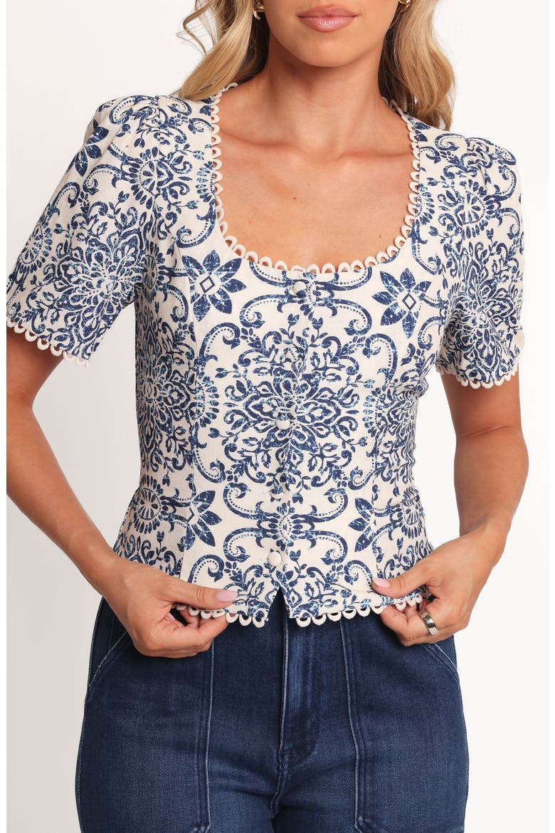 Jett Mosaic Print Button Front Top, Alternate, color, AZALEA MOSAIC