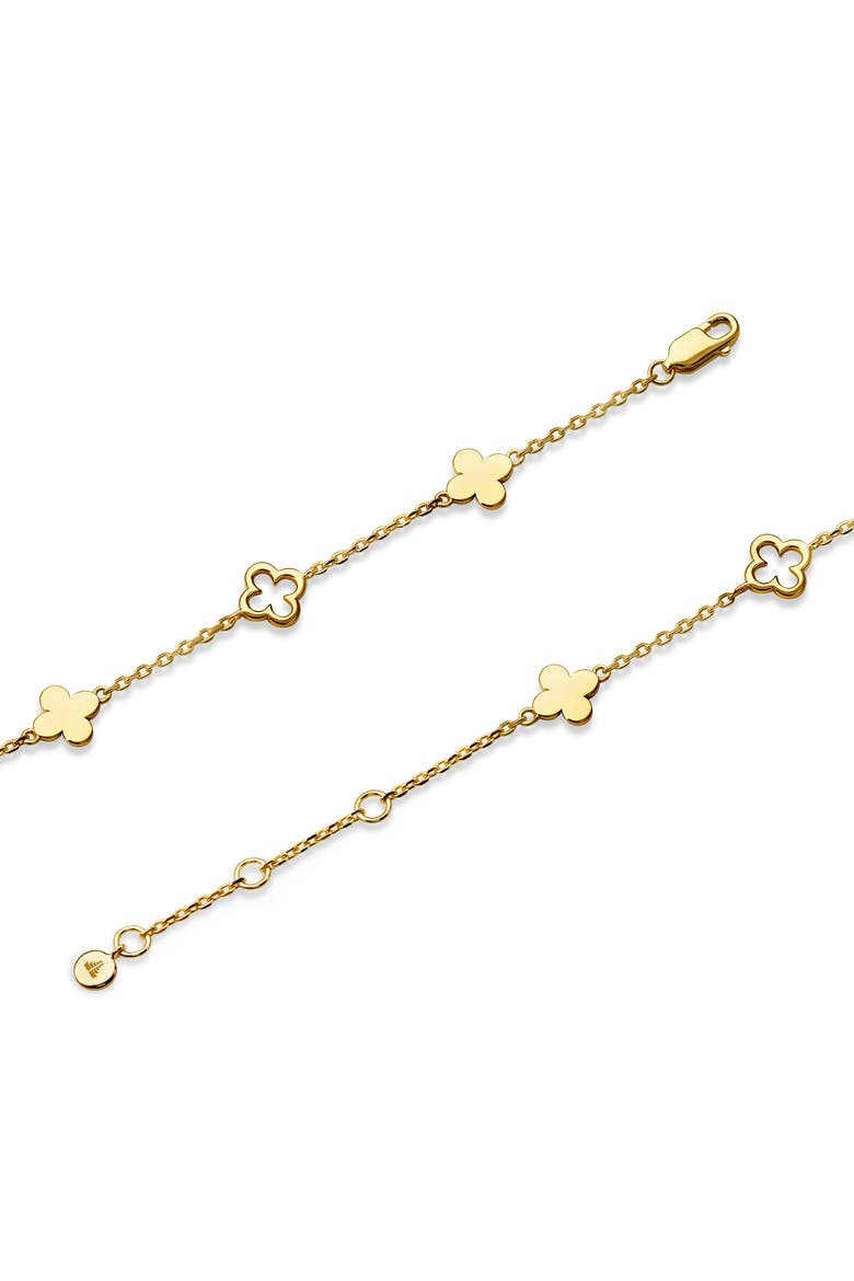 Clover Five-Charm Chain Bracelet in Gold Plated Sterling Silver, Alternate, color, Yellow Gold
