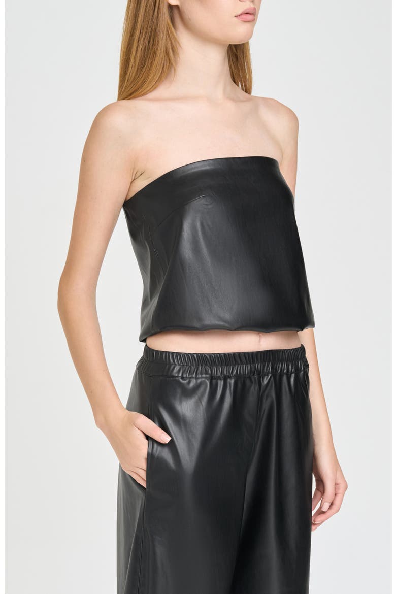Camryn Faux Leather Strapless Top, Alternate, color, BLACK