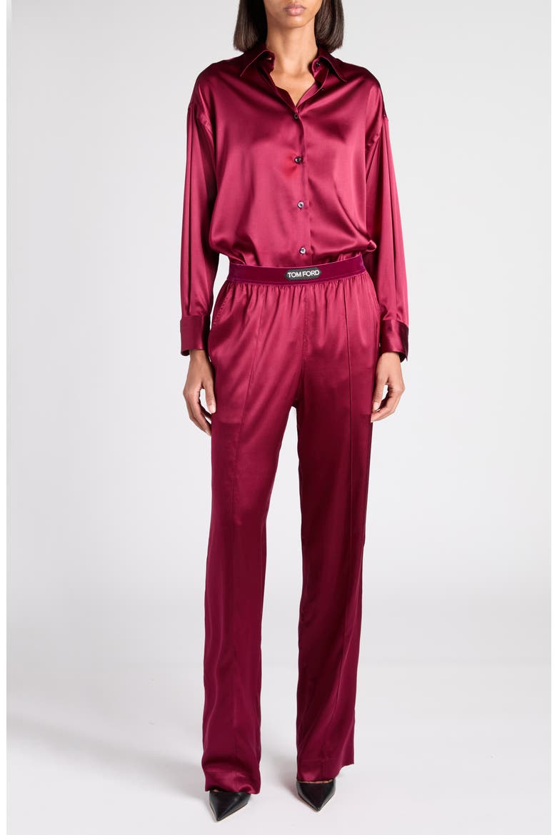 Relaxed Fit Stretch Silk Satin Blouse, Alternate, color, GV481 DEEP PLUM