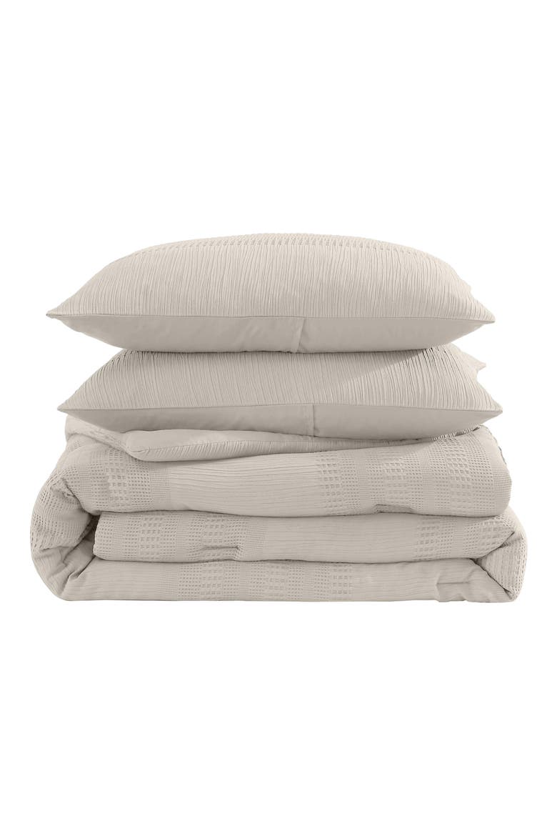 Variegated Waffle Cotton Duvet & Sham Set, Main, color, LIGHT BEIGE