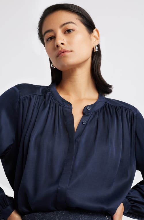 Nordstrom Shirred Satin Button-up Shirt In Navy Night