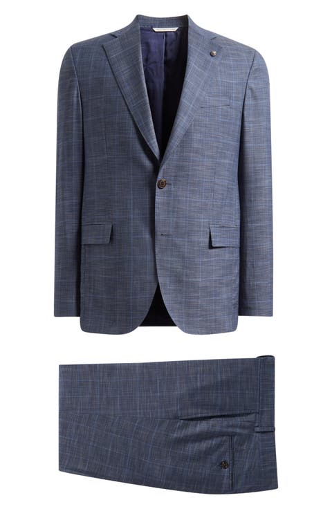 250th Capsule Mason Regular Fit Blue Mélange Windowpane Check Wool & Silk Suit