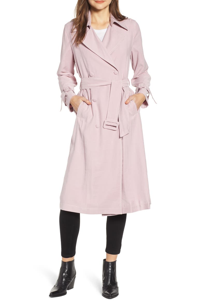 Draped Trench Coat, Alternate, color, DUSTY PINK