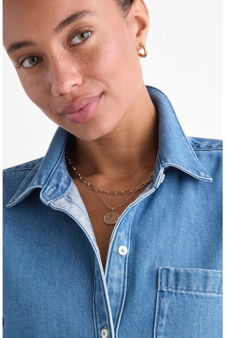 Birdie Button-Down Shirt, Alternate, color, WASHED INDIGO