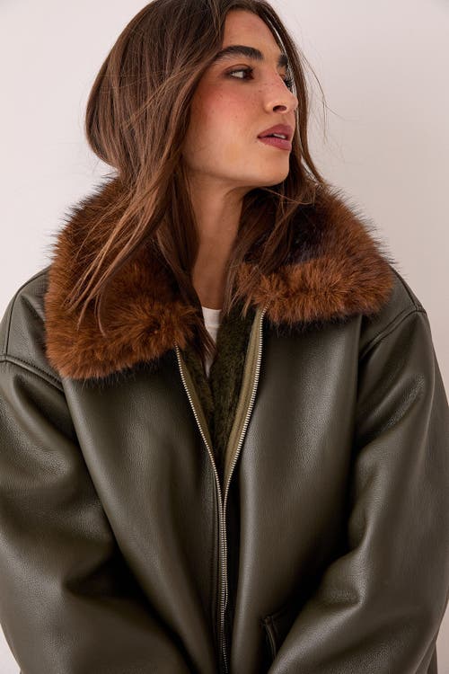 Nasty Gal Faux Fur Collar Bomber Jacket In Brown