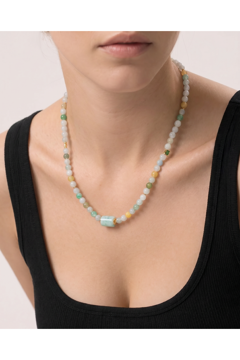 Mosaic Caila Green Jade Barrel Bead Necklace, Alternate, color, Green