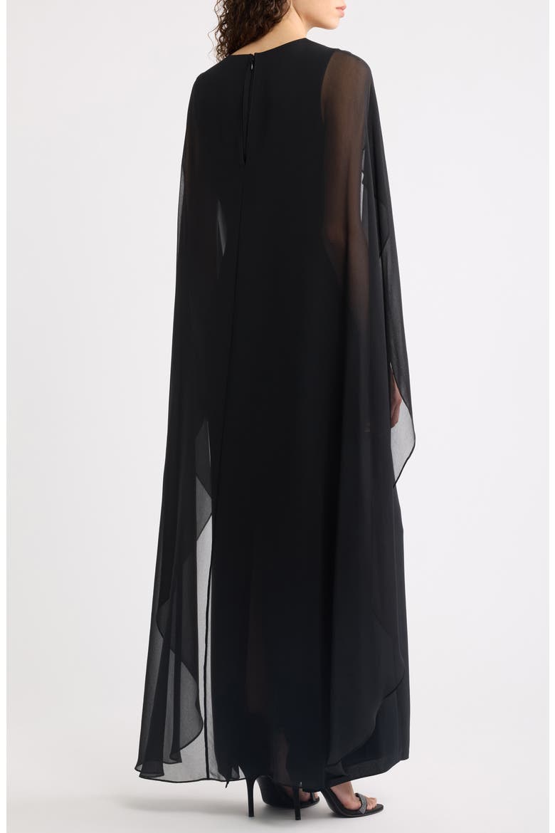 Drape Sleeve Cape Gown, Alternate, color, BLACK