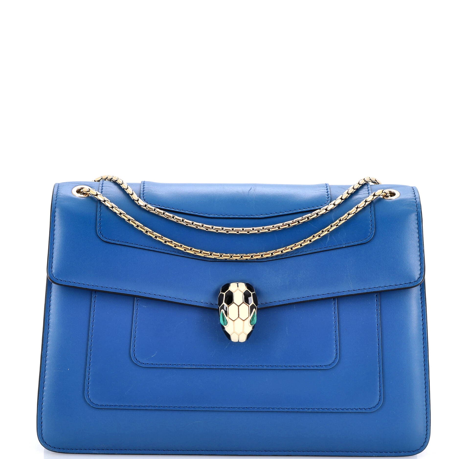 Serpenti Forever Shoulder Bag Leather Medium, Main, color, Blue