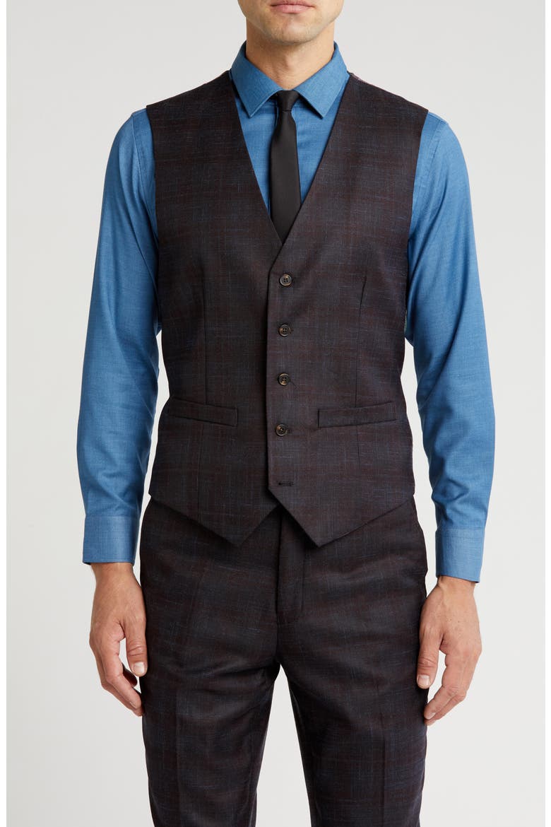 Slim Fit 3-Piece Tailored Check Suit, Alternate, color, BLACK