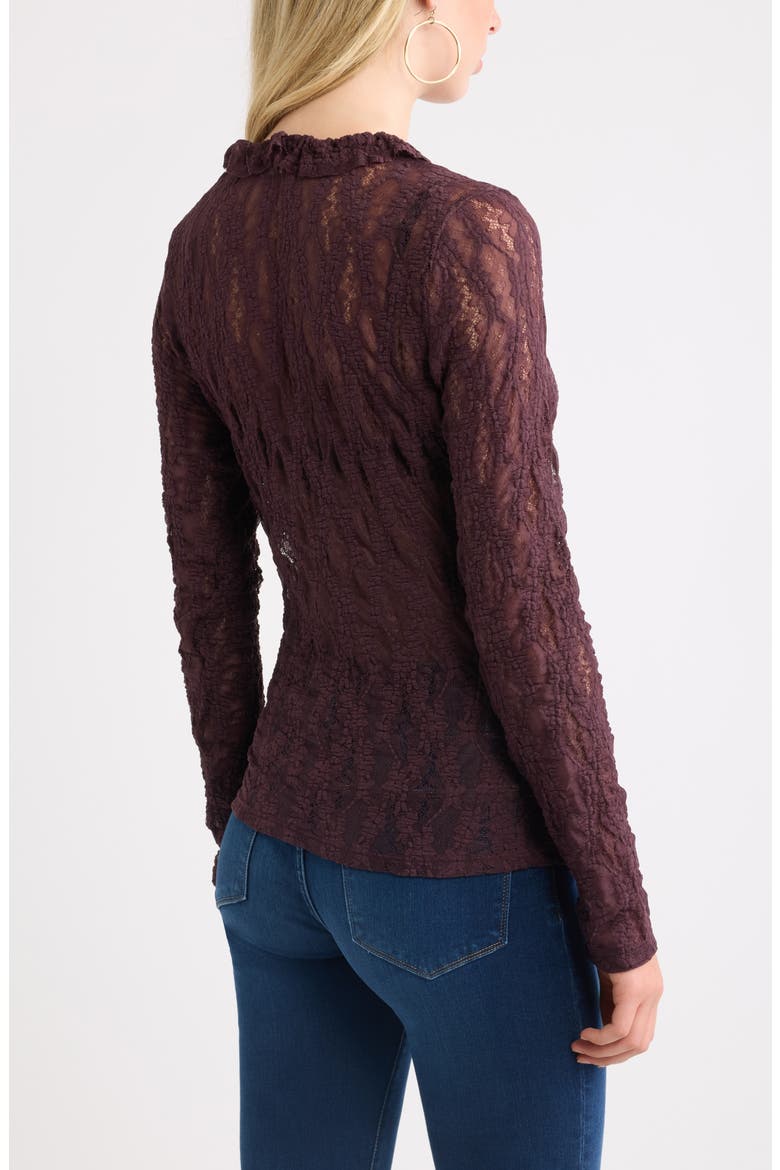 Ruffle Tie Neck Lace Top, Alternate, color, BURGUNDY FUDGE
