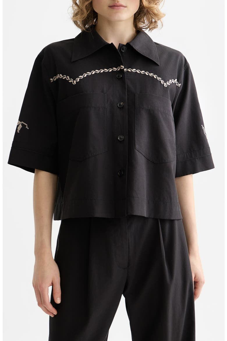 Boxy Short Sleeve Button-Up Shirt, Main, color, METEORITE