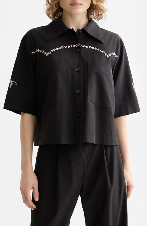 Boxy Short Sleeve Button-Up Shirt