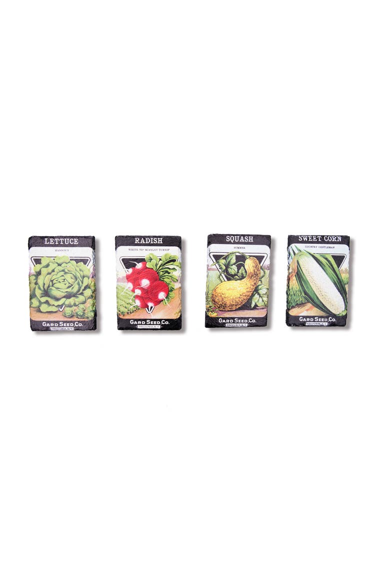 Veggie Seed Pack Set of 4 Hanging Slate Wall Art 4.25" x 6.25", Main, color, Black