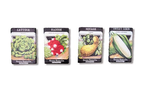 Veggie Seed Pack Set of 4 Hanging Slate Wall Art 4.25" x 6.25"