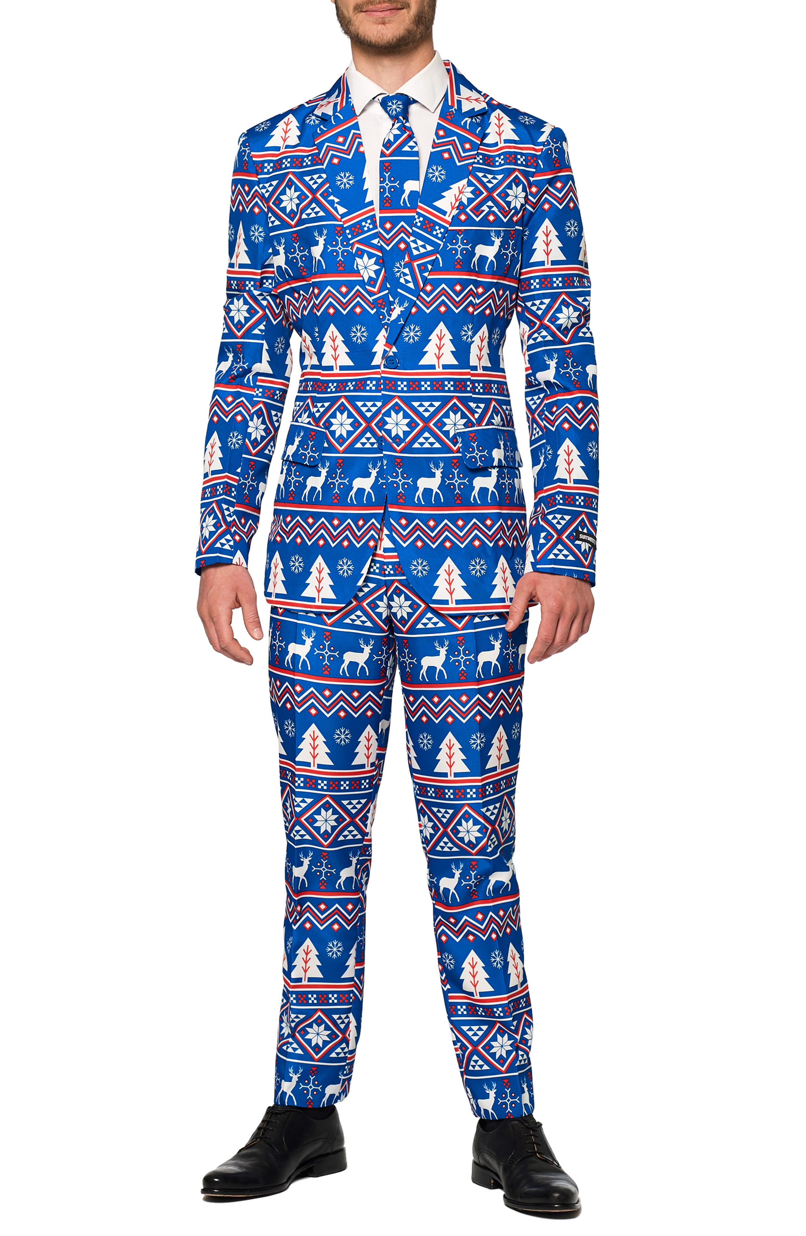 OppoSuits Christmas Blue Nordic Trim Fit Suit & Tie