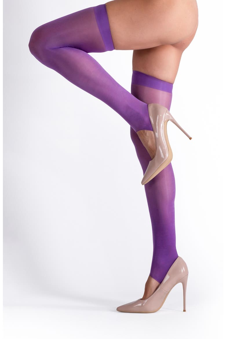 2 Pairs of Glossy Stirrup Thigh Highs, Alternate, color, Purple