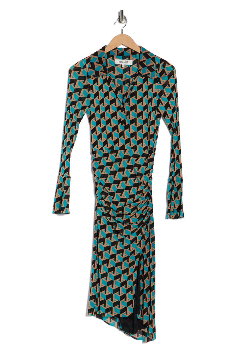 Lilly Johnny Collar Long Sleeve Dress, Alternate, color, INTERMISSION GEO TURQUOISE