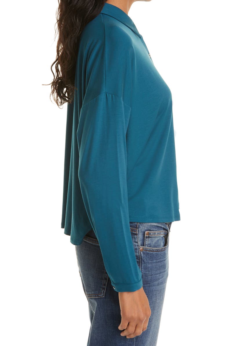 Eileen Fisher Classic Collar Stretch Jersey Boxy Shirt, Alternate, color,