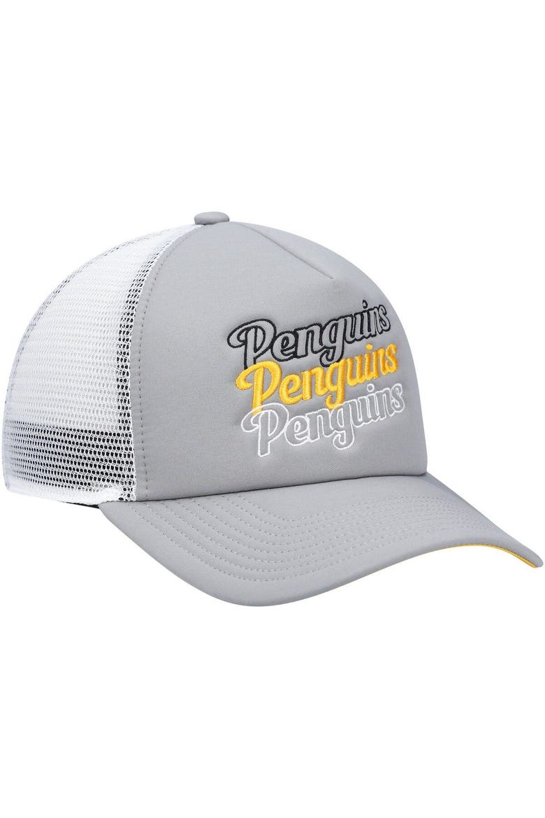 Women's adidas Gray/White Pittsburgh Penguins Foam Trucker Snapback Hat, Alternate, color, Gray