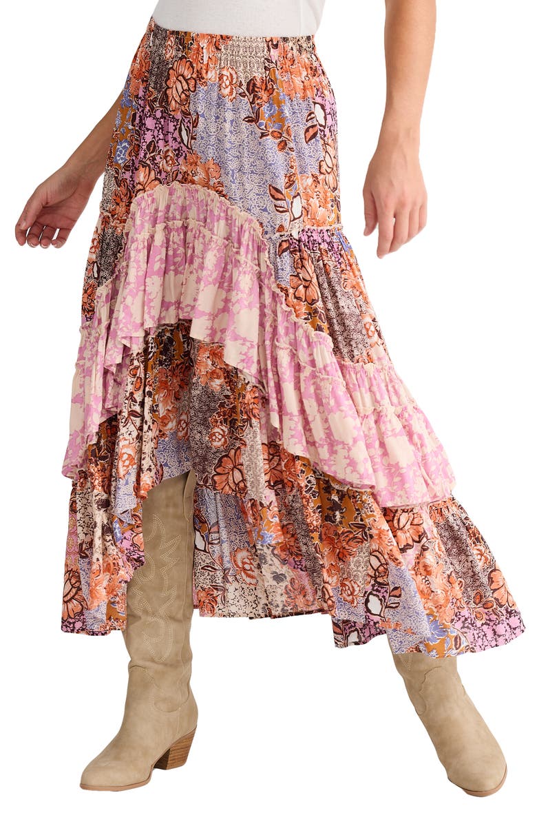 Talisman the Label Sassy Floral High Low Tiered Midi Skirt, Alternate, color, Dream Weaver W Meadow Muse
