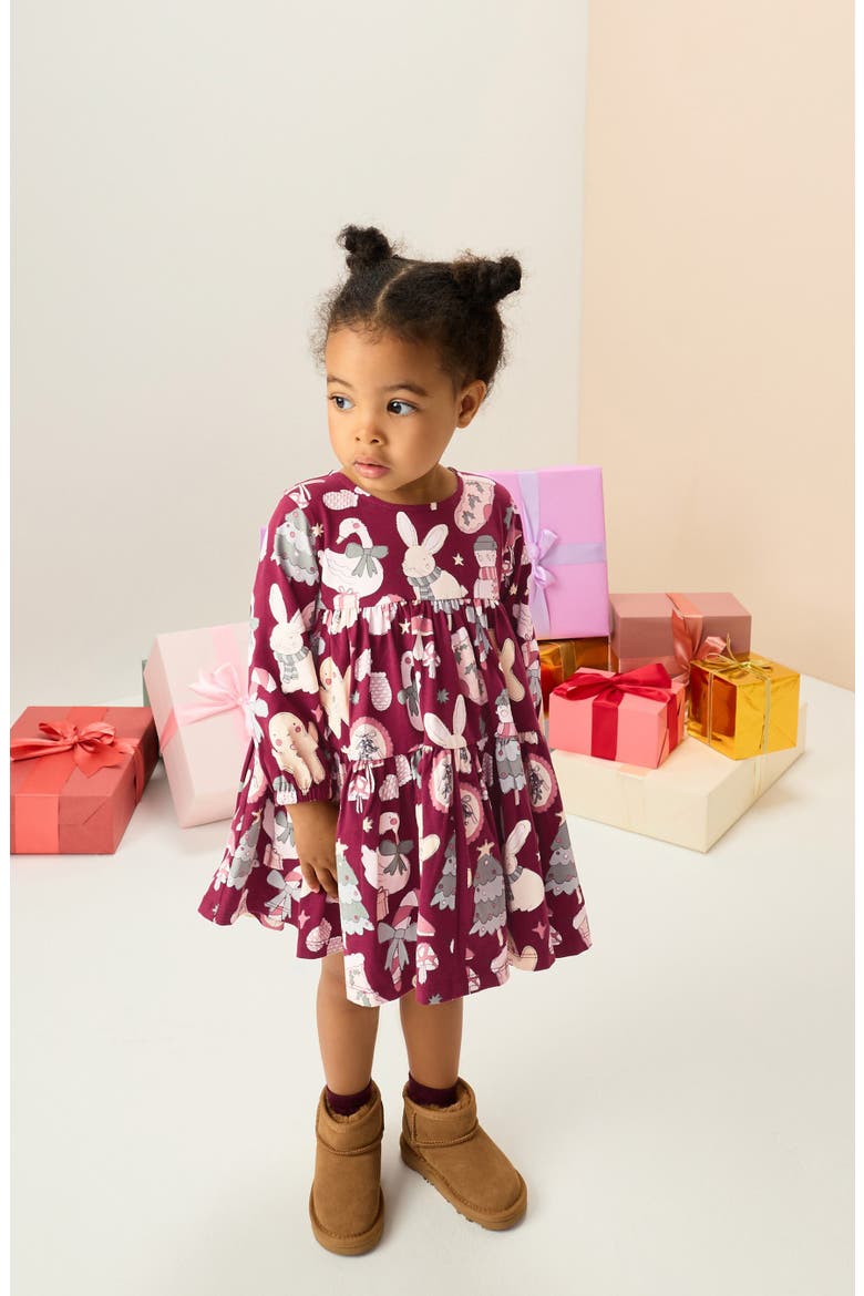 Kids' Long Sleeve Print Skater Dress, Alternate, color, RED