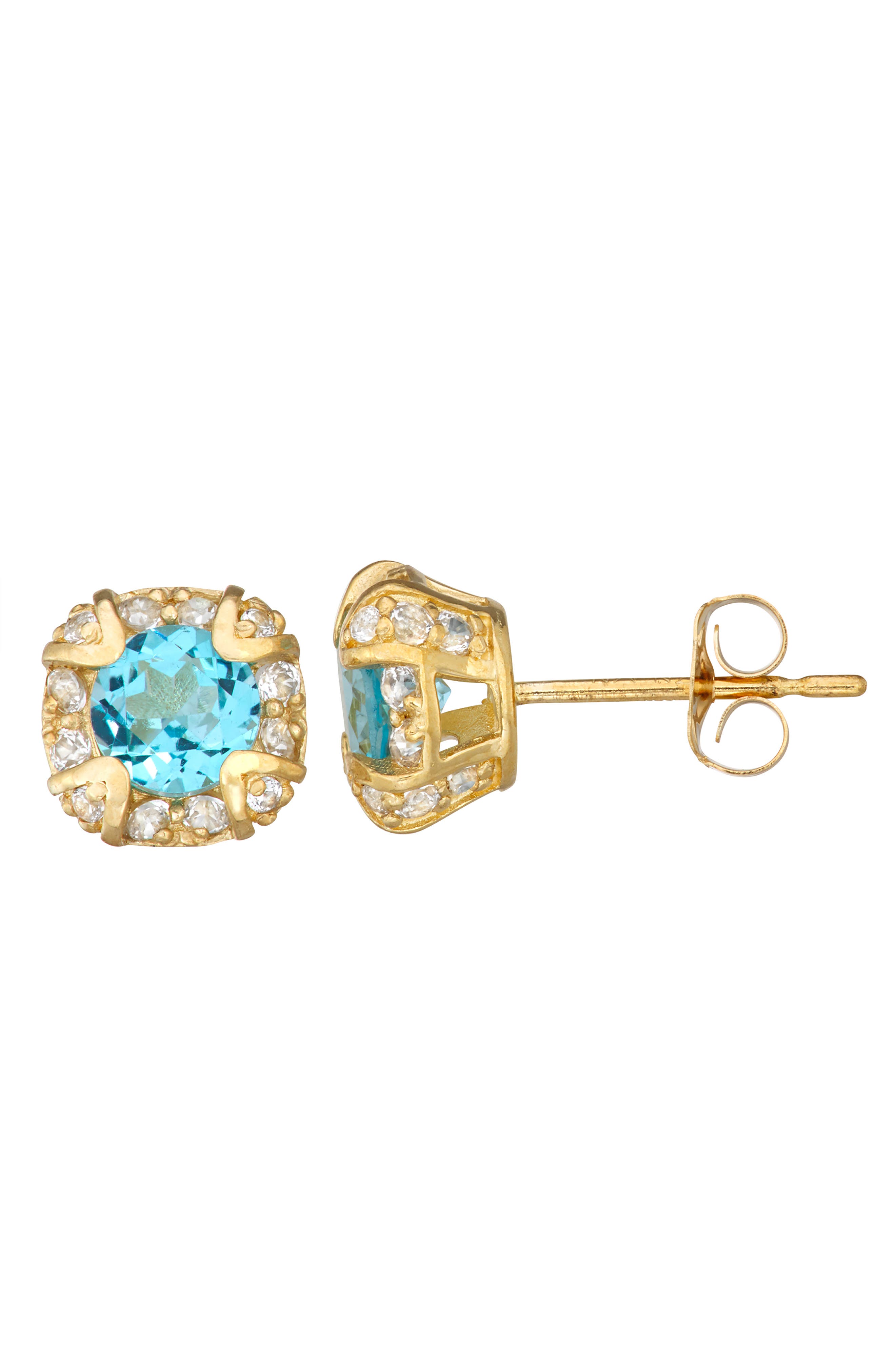 FZN 10K Gold Round Cut Stone Stud Earrings