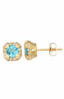FZN 10K Gold Round Cut Stone Stud Earrings