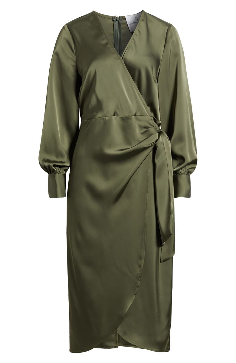 Sam Edelman Long Sleeve Faux Wrap Satin Dress, Alternate, color, Loden
