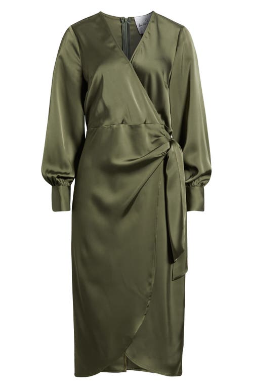 Sam Edelman Long Sleeve Faux Wrap Satin Dress In Green