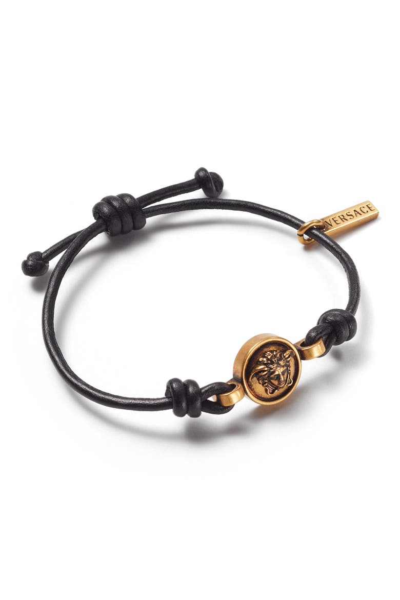 Men's Leather Slide Bracelet, Main, color, BLACK-GOLD