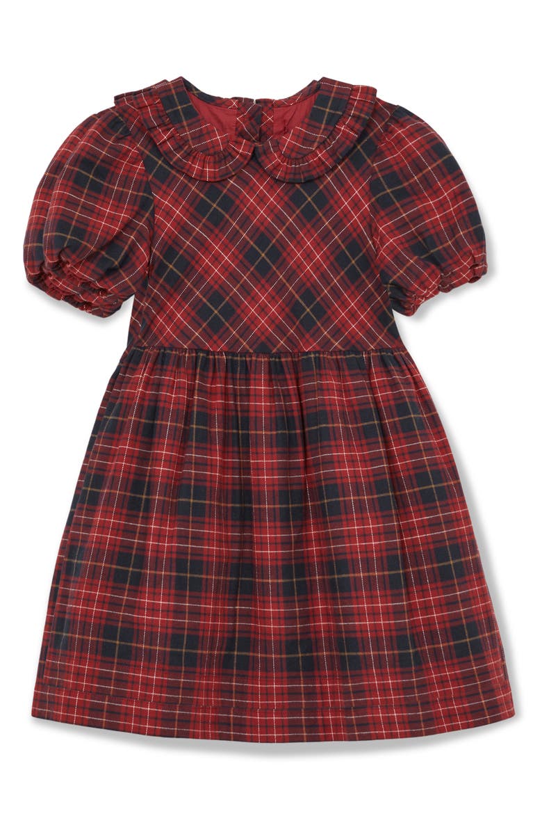 Reiss Kids' Demi Plaid Collared Cotton Dress, Main, color, Red