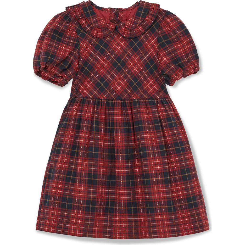 Reiss Red Demi Checked Puff-sleeve Cotton Mini Dress 3-9 In Red