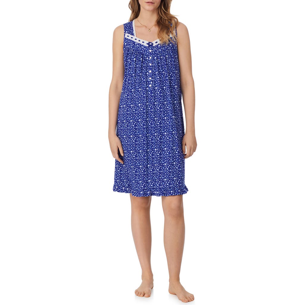Eileen West Dainty Sleeveless Short Chemise In Navy/print
