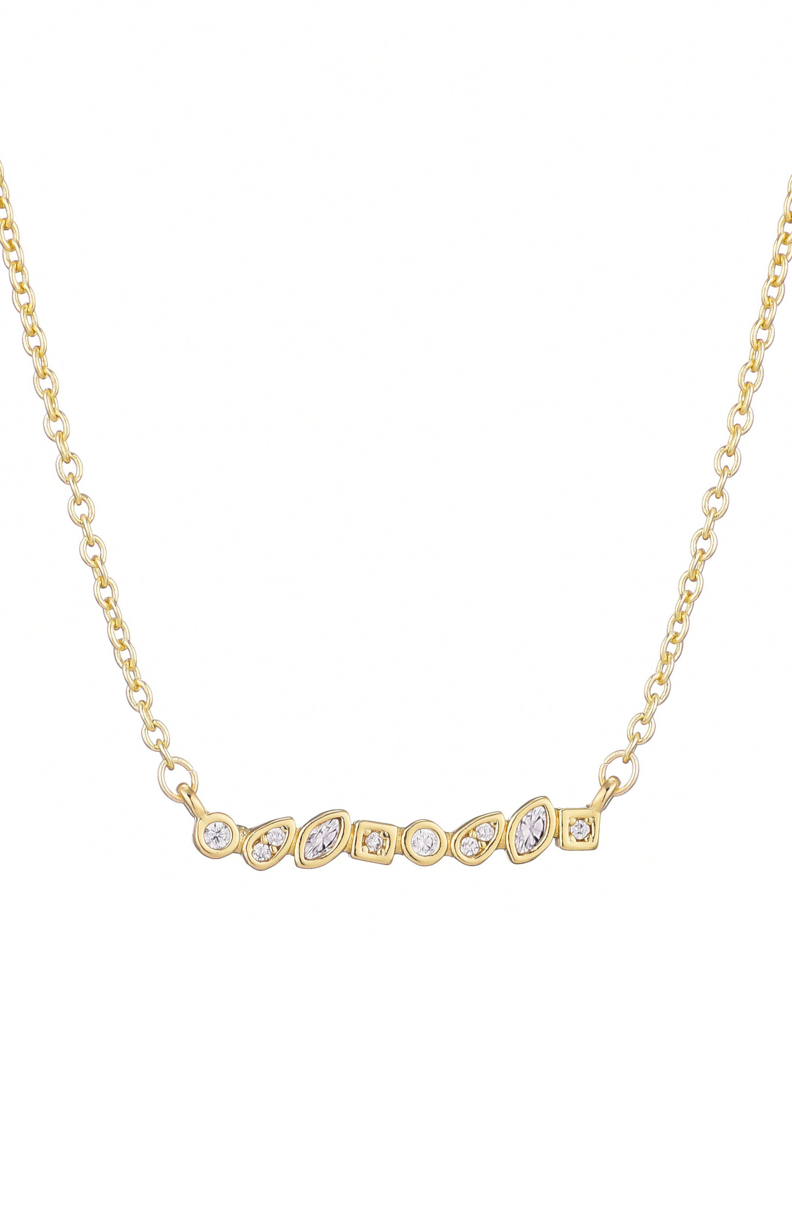Adornia Dainty Mixed Crystal Bar Pendant Necklace