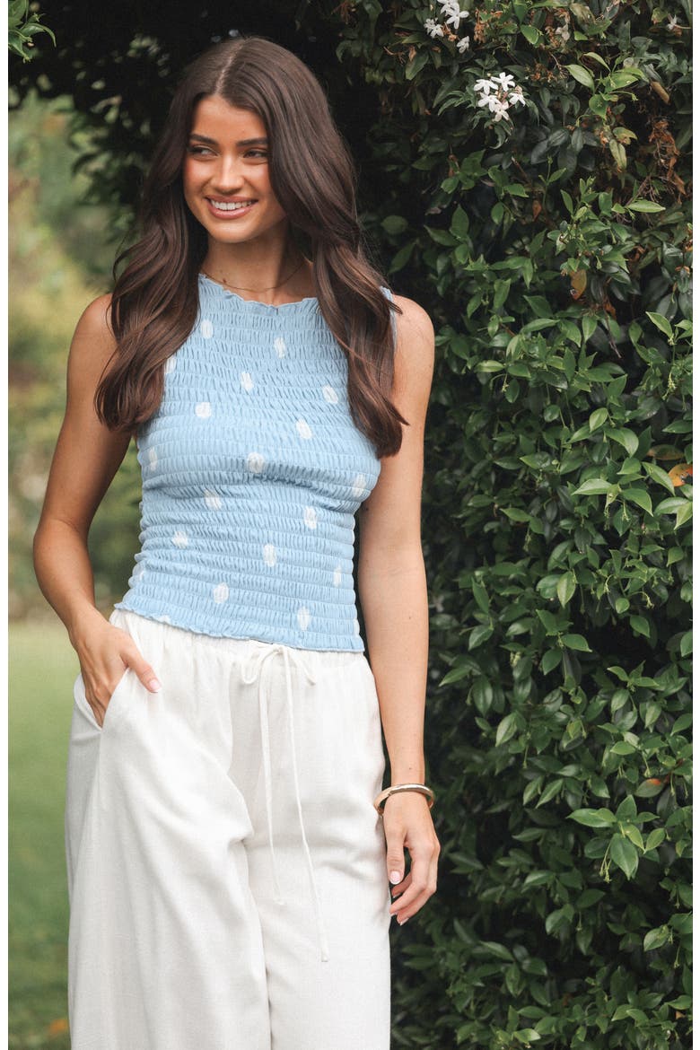 Zoya Polka Dot Shirred Open Back Top, Alternate, color, BLUE POLKA DOT