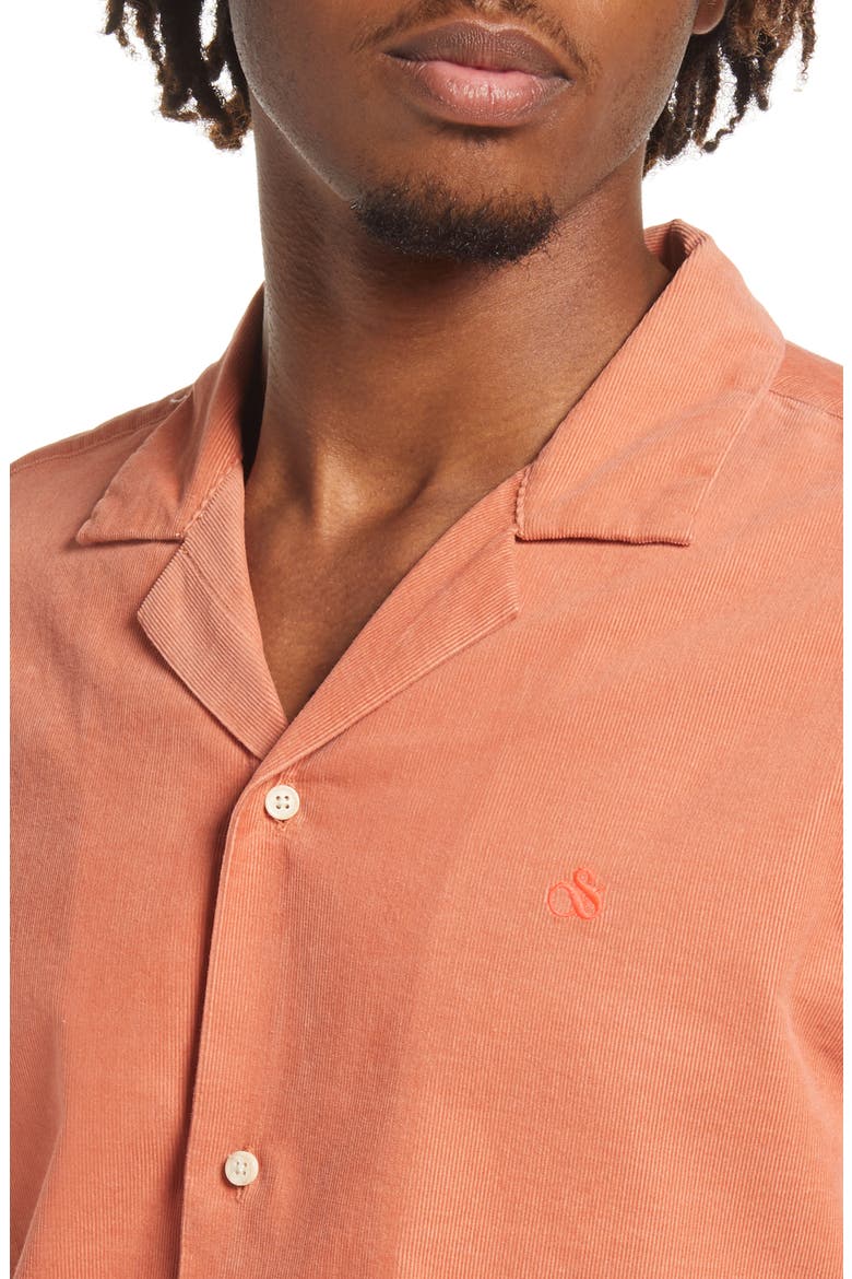 Short Sleeve Corduroy Button-Up Shirt, Alternate, color, MARS