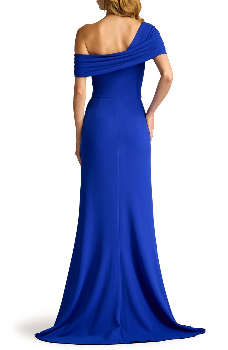 Tadashi Shoji Pleated One Shoulder Crepe Gown, Alternate, color, Mystic Blue