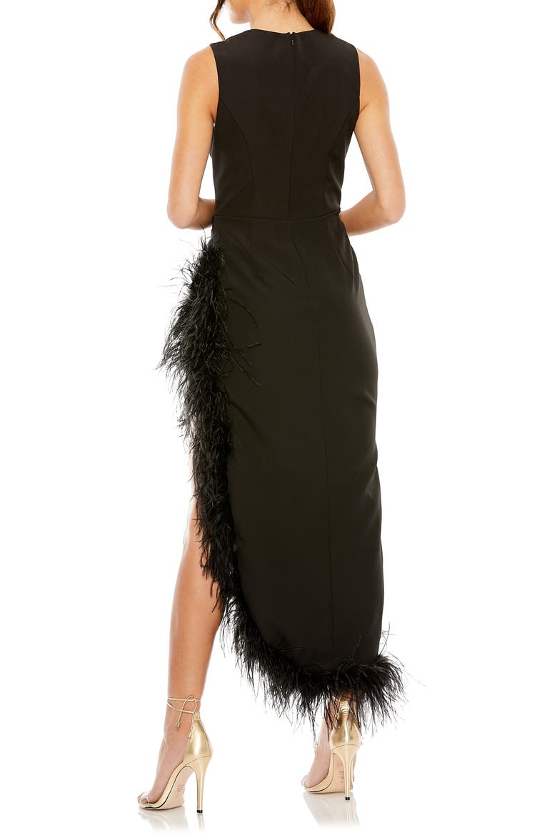 Sleeveless Faux Wrap Dress with Feather Detail, Alternate, color, BLACK