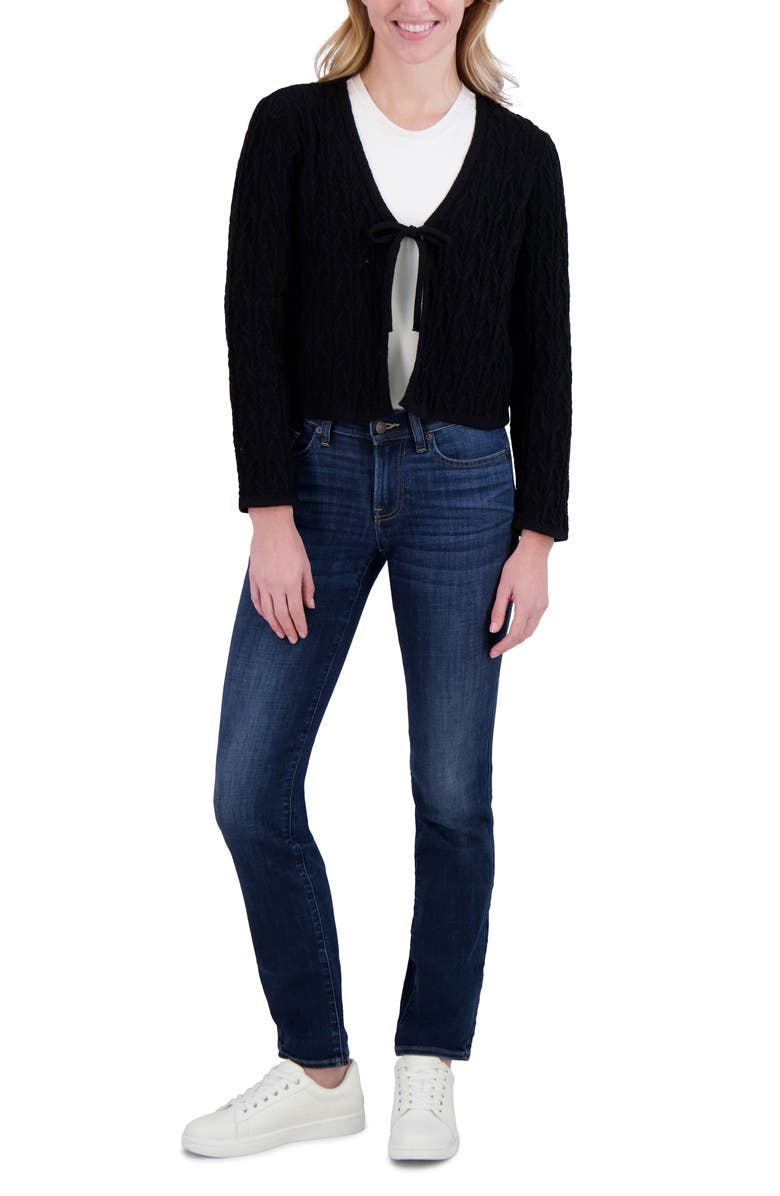 Lucky Brand Tie Front Open Stitch Cardigan, Alternate, color, Jet Black