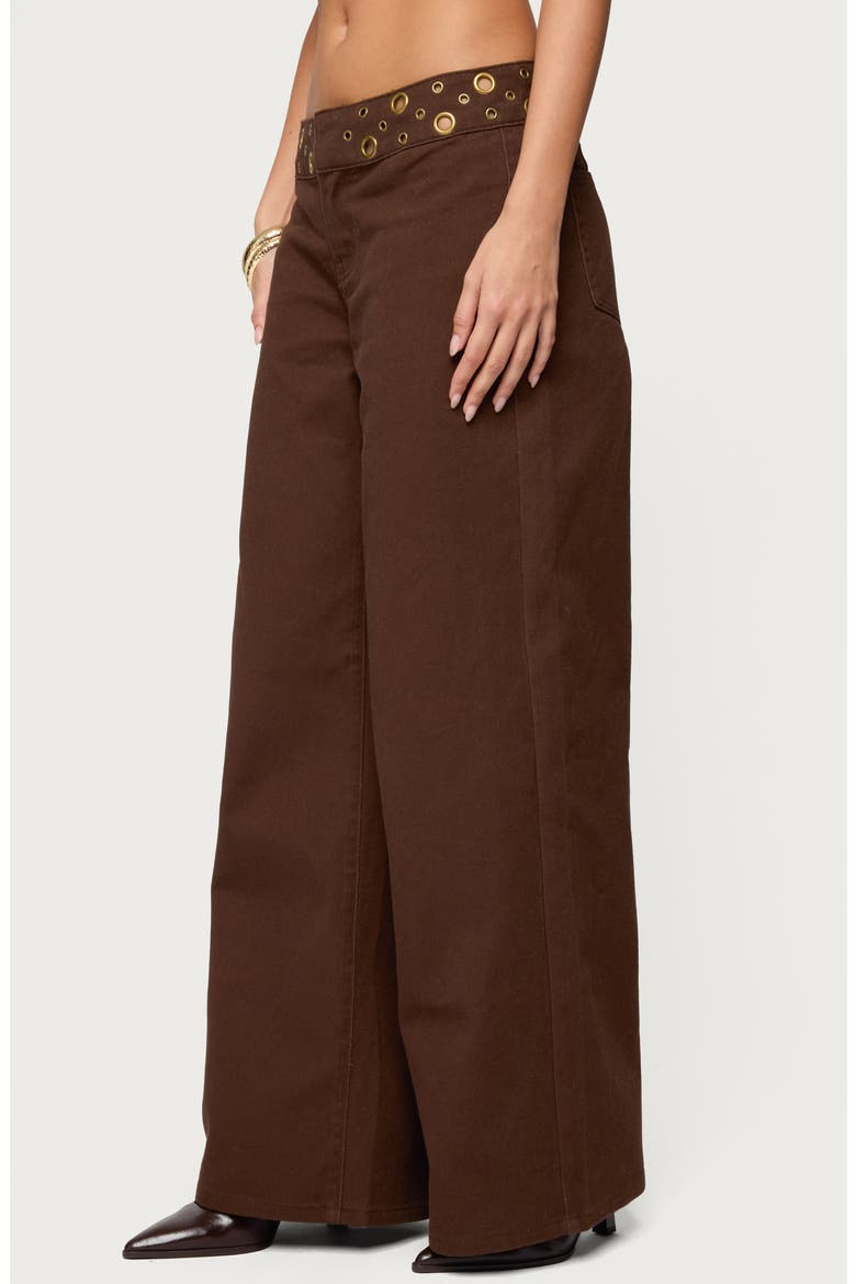 Mixed Grommet Low Rise Wide Leg Jeans, Alternate, color, BROWN-WASHED