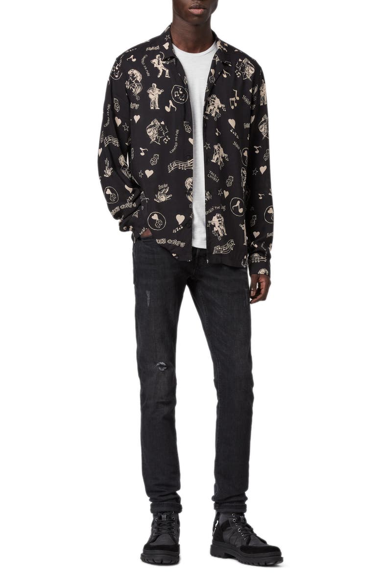 AllSaints Tres Chordos Slim Fit Print Button-Up Shirt, Alternate, color,