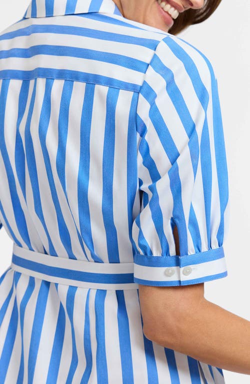 Foxcroft Esther Stripe Shirtdress In Cobalt Blue/white