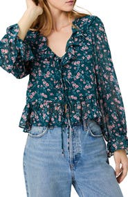 French Connection Marina Silky Chiffon Peplum Top