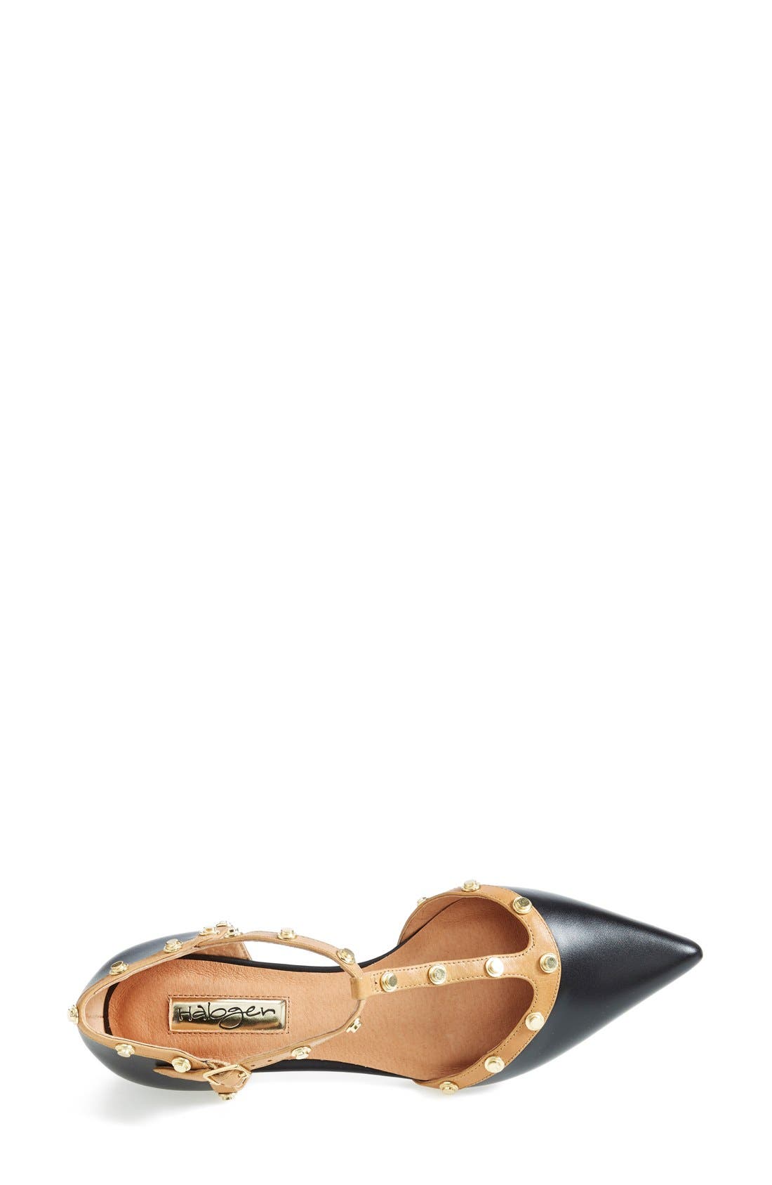 'Olson' Pointy Toe Studded T-Strap Flat (Nordstrom Exclusive), Alternate, color, BLACK LEATHER