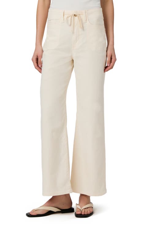 Beige And White Piped Drawstring Pants
