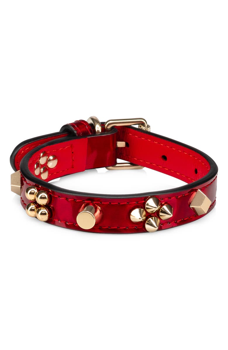 Christian Louboutin X-Small Loubicollar Spike Patent Leather Pet Collar, Alternate, color, 