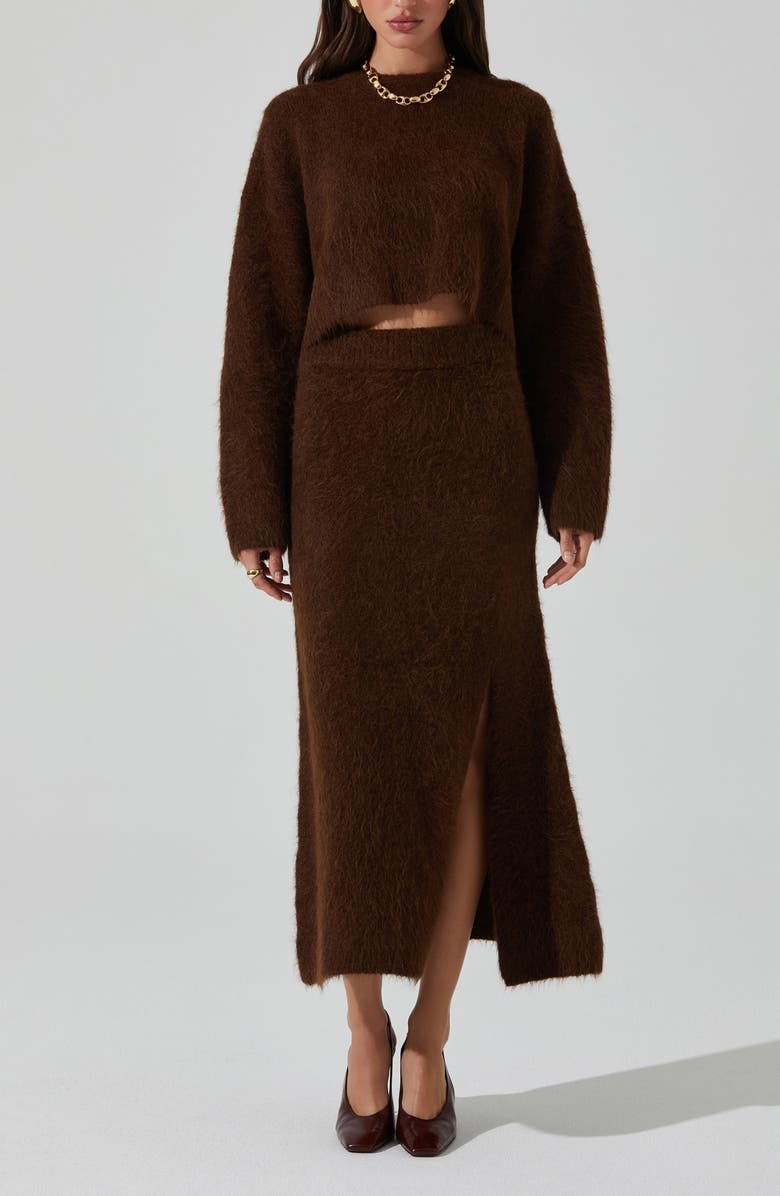 ASTR the Label Sinisa Fuzy Alpaca Blend Sweater Midi Skirt, Alternate, color, Brown